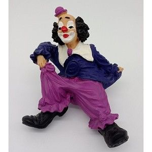 Clown Figurine Dipinto A Mano Made in Italy Seated Hand Painted Purple Vintage